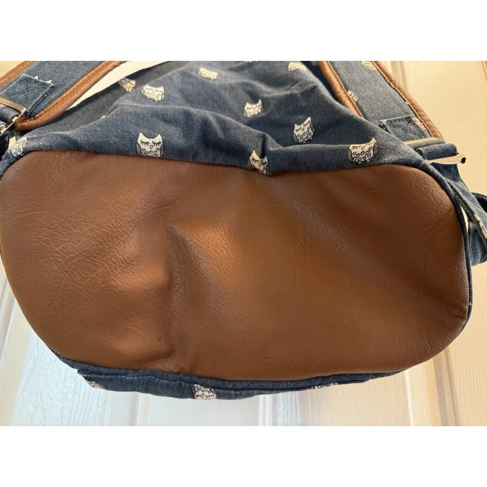 Mudd Blue‎ Denim Owl Print Backpack